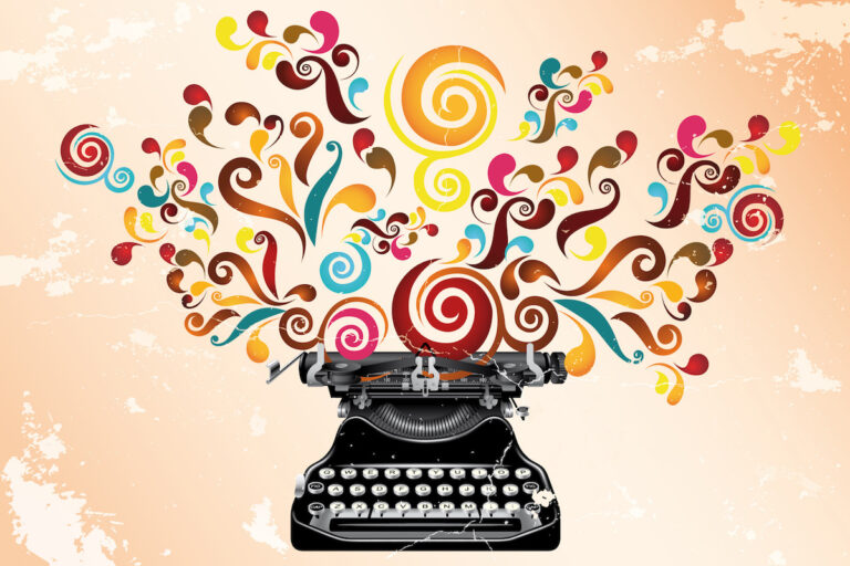 Typewriter with abstract swirls – creativity Scrittura creativa