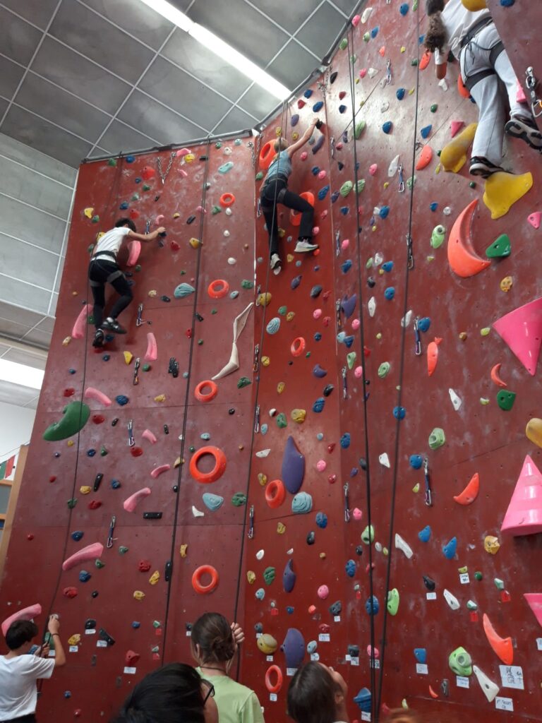 ragazzi alla palestra di arrampicata